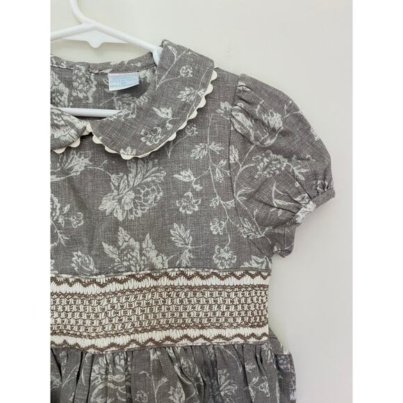 Edgehill Collection Gray White 100% Cotton Preppy Smocked Dress 6X Girls EUC - Picture 3 of 7
